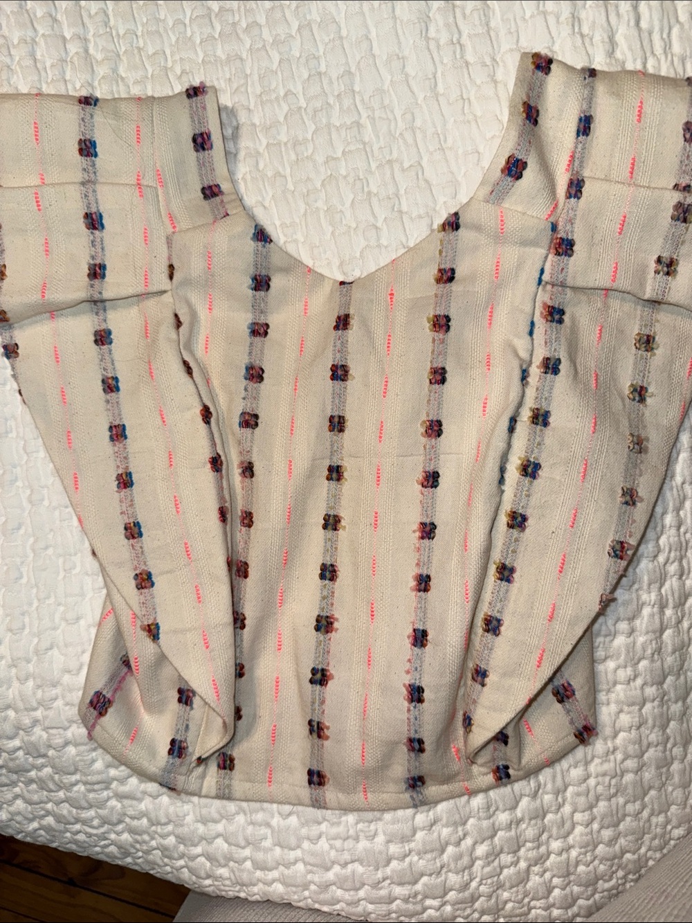Koch Cream Textured V-Neck Top with flutter sleeves. Square back with zip back